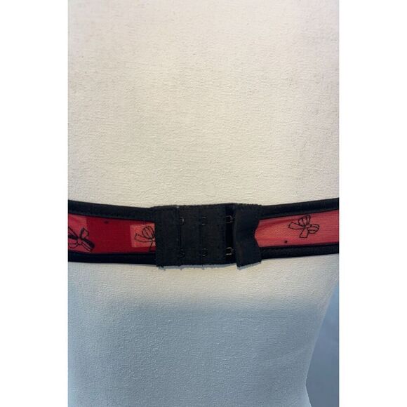 Red & Black Sheer Lingerie Set – Size Large – Crotchless – Bow Print – Ruffle Tr - Picture 11 of 12